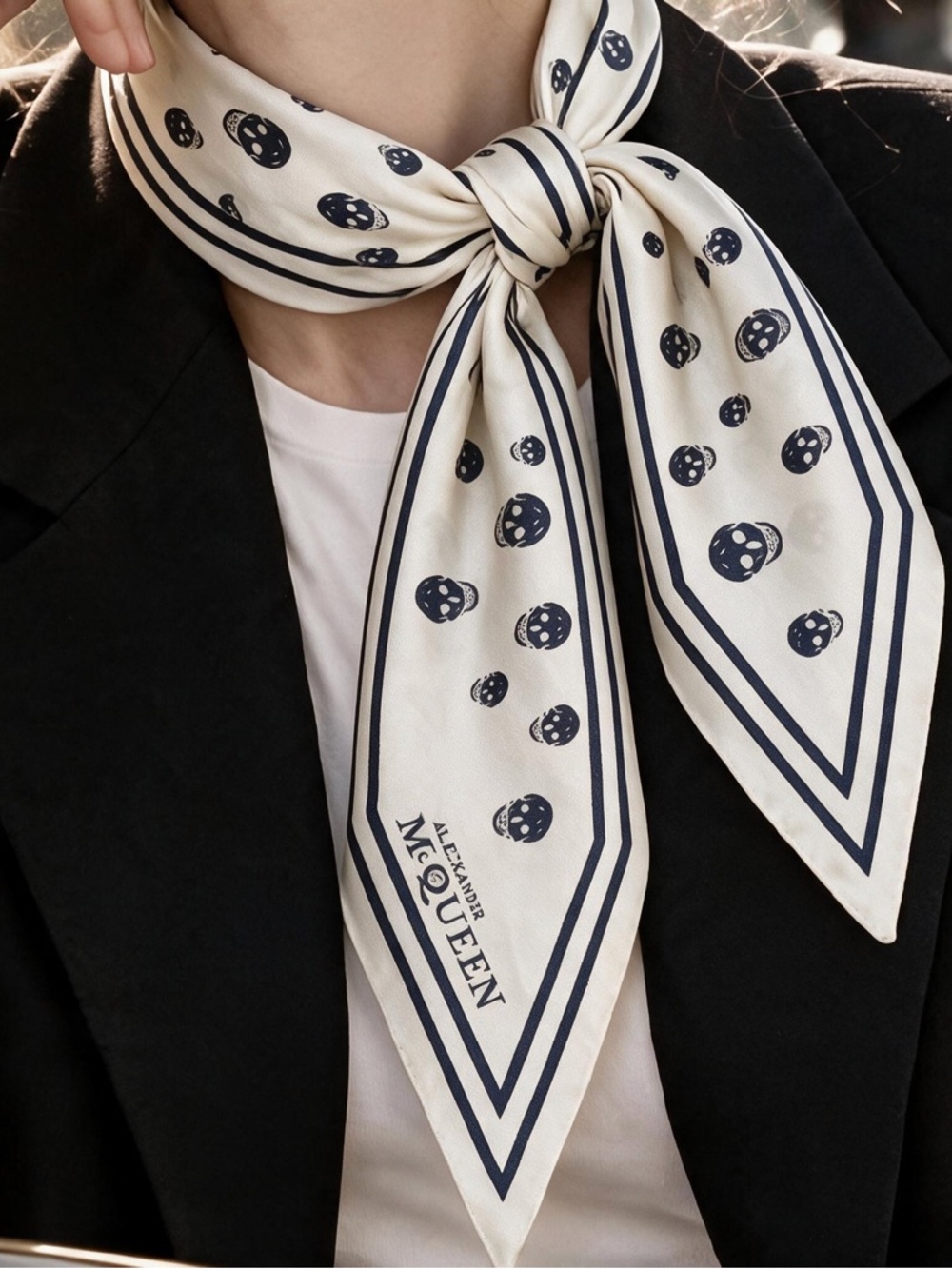 Alexander McQueen Silk Ribbon Skull Scarf Twilly